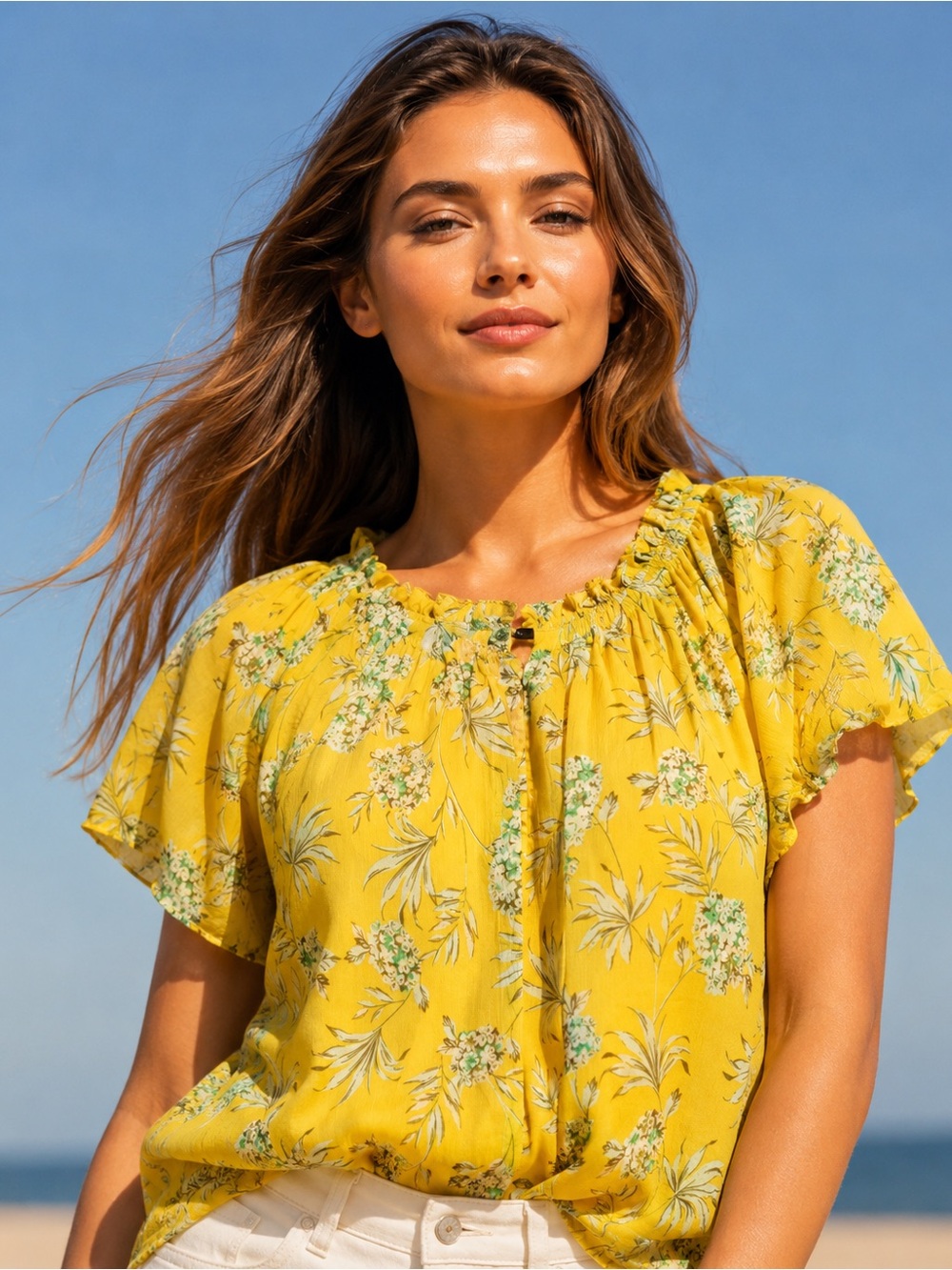 Ann Taylor Yellow Floral Peasant Blouse